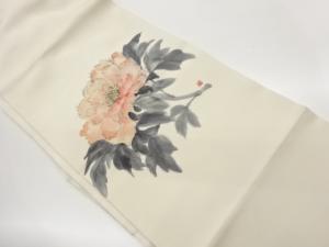 作家物　塩瀬手描き牡丹模様名古屋帯